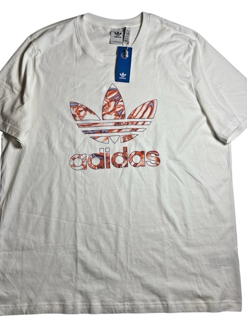 Adidas Originals Trefoil Logo T-Shirt White Marble Graphic Mens XL Short Sleeve